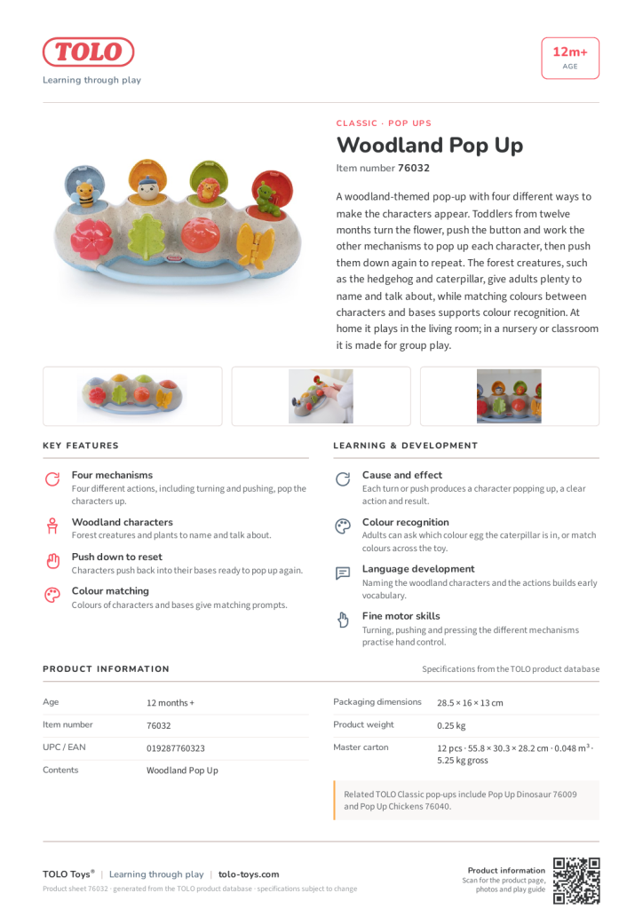 Product sheet · Woodland Pop Up