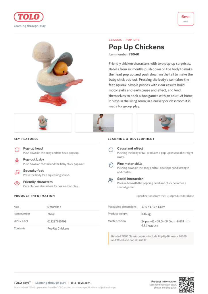 Product sheet · Pop Up Chickens