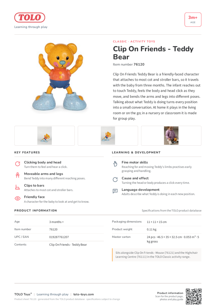 Product sheet · Clip On Friends – Teddy Bear